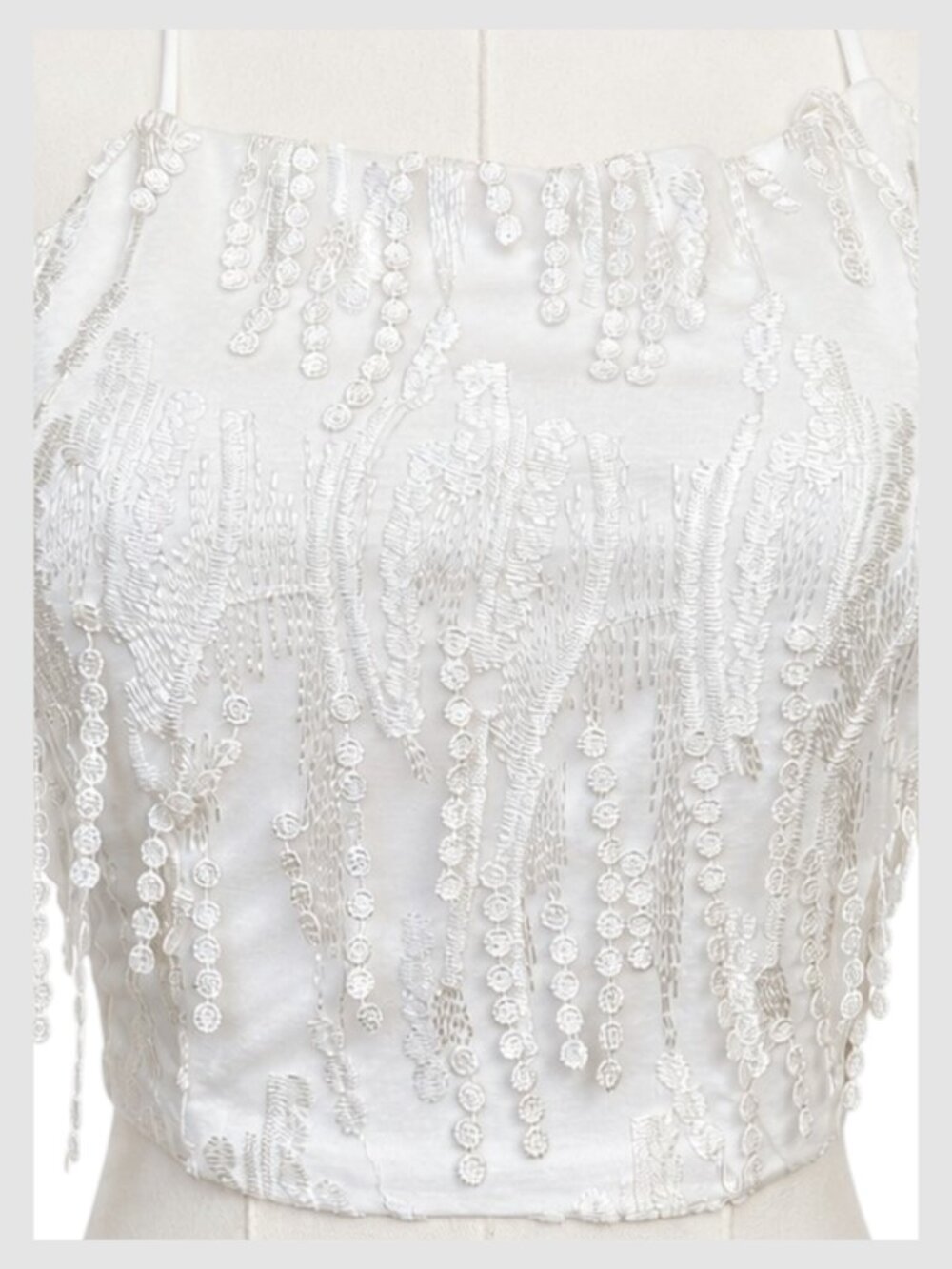 Lulus Dancing in a Dream Crop Top White Lace Up Fringe M - Picture 4 of 8